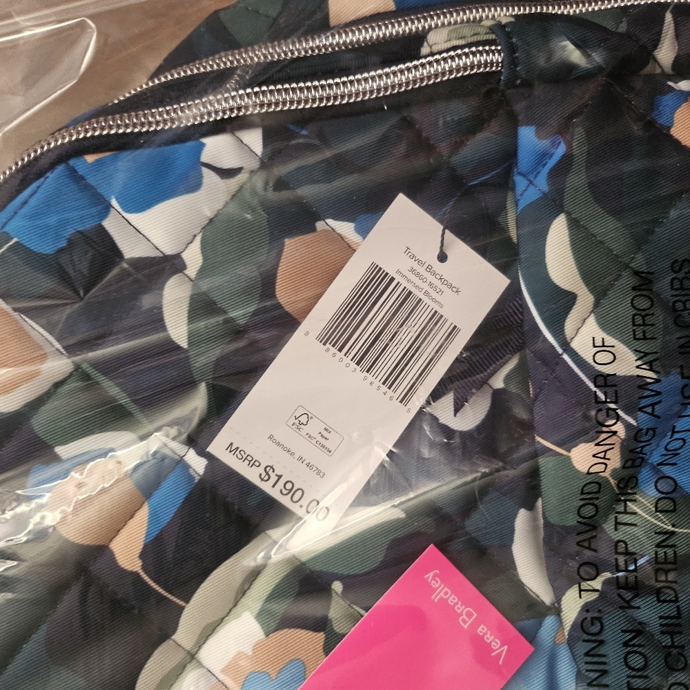 VERA BRADLEY IMMERSED BLOOMS New Without Tags Travel Backpack - Picture 5 of 10